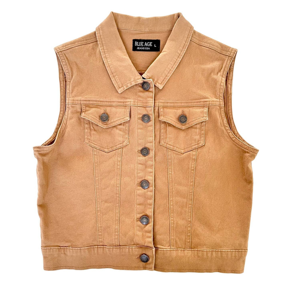 Blue Age Jeans USA Red Sand Tan Denim Vest L